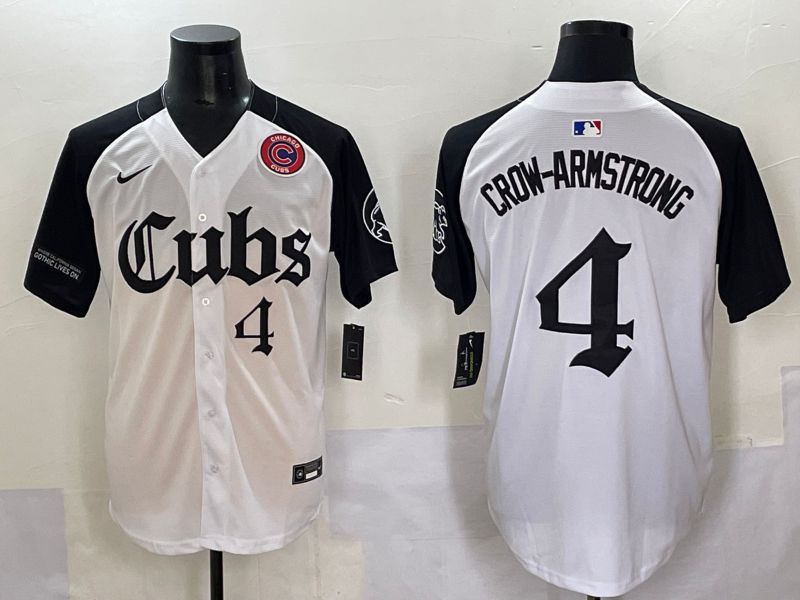 Men 2025 Chicago Cubs #4 Crow-Armstrong white black Five generations Joint Name Nike MLB Jersey style 8
